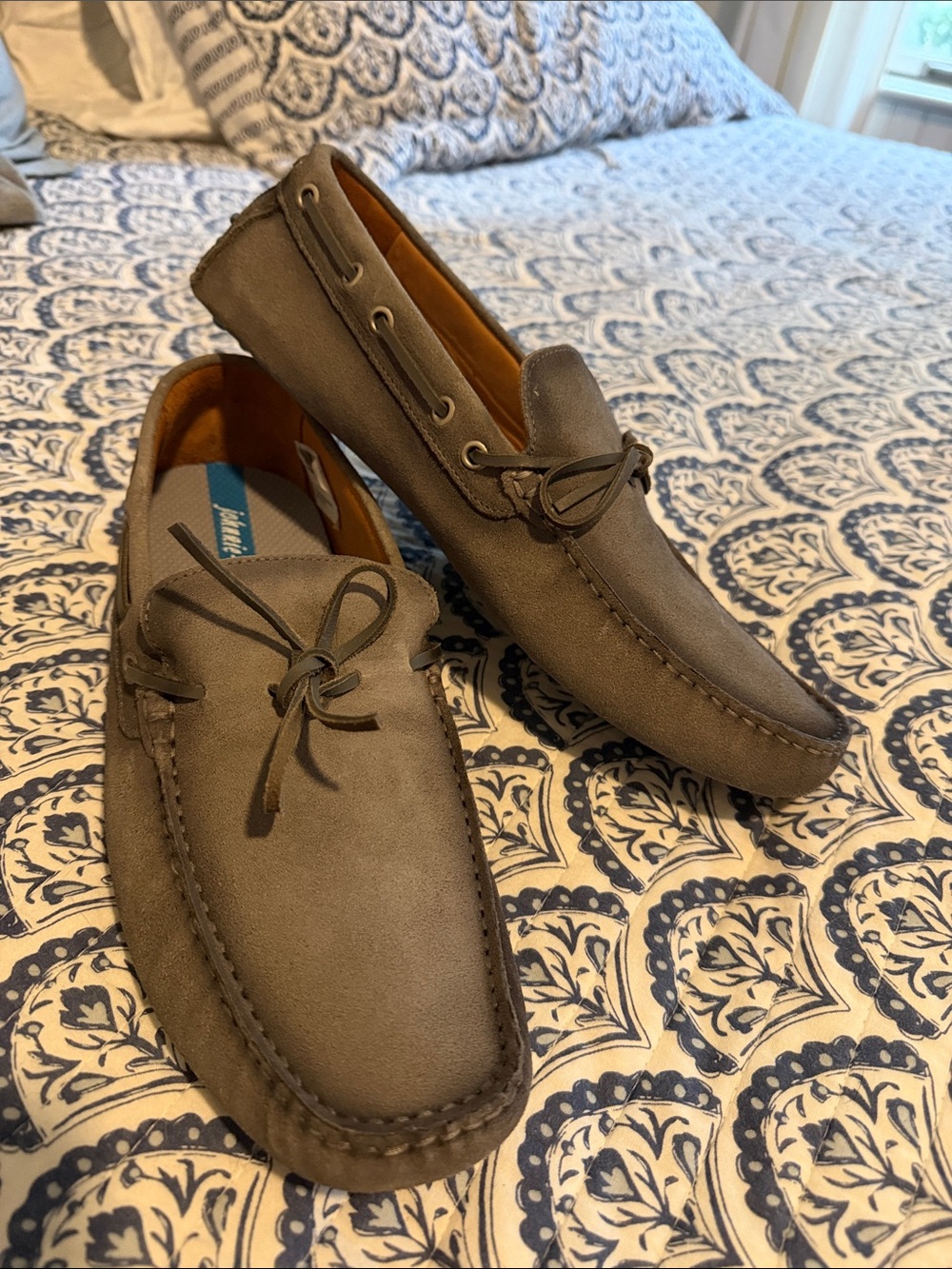 Johnnie-O Men's Suede Driving Loafers in grey. 11.5